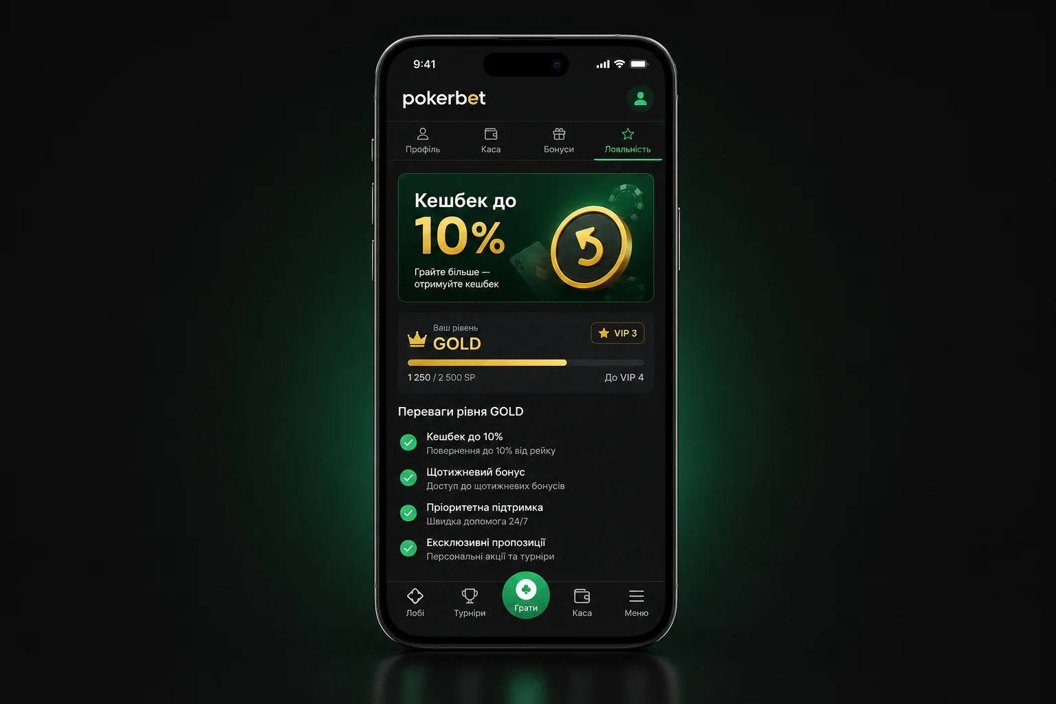 Кешбек і VIP-рівень у програмі лояльності PokerBet