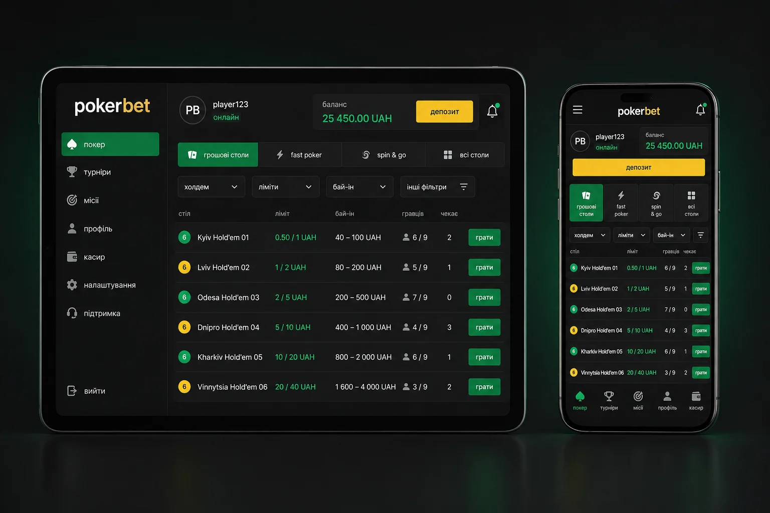 Синхронізація акаунта PokerBet між планшетом і смартфоном